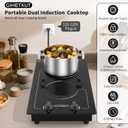 GIHETKUT Double Induction Cooktop, 110V 2300W hot plate with LED Touch Screen, 9 Power Levels, Kids Lock & Timer, Overheat Protection, knob and touch control 2 burner Induction cooktop