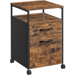 VASAGLE File Cabinet, Mobile Filing Cabinet with Wheels, 2 Drawers, Open Shelf, for A4, Letter Size, Hanging File Folders, Rustic Brown and Ink Black UOFC71X