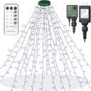 Christmas Tree Lights, 448 LED Waterfall Tree Topper Lights with 8 Lighting Modes, 8.2ft16 Lines Plug in Twinkle Lights with Remote Control for Indoor Outdoor Christmas Tree Decoration (White)
