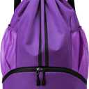 JELUTAR Drawstring Backpack Gym Bag with Shoes Compartment for Soccer, Basketball, Swim, Water-Resistant String Backpack Beach Cinch for Women Men, Purple (Large)