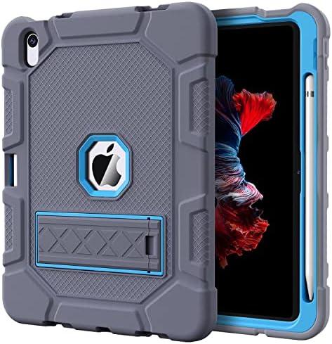 Azzsy Case for iPad (A16) 11th Generation 11 Inch 2025 / iPad 10th Generation 10.9 Inch 2022, [Built-in Pencil Holder] Heavy Duty Shockproof Rugged Protective Case, Gray+Blue