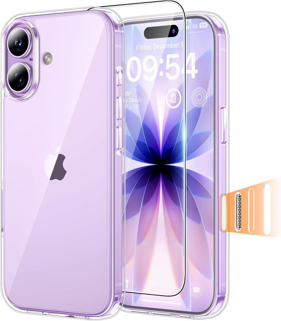 TAURI for iPhone 17 Case, Camera Control Anti-Yellowing, with Screen Protector, Military-Grade Protection Shockproof Phone Case for iPhone 17, Clear (B-Button Clear)