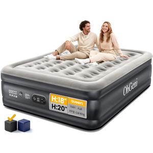 OhGeni Air Mattress Queen with Built in Pump, Inflatable Mattress Blow Up Mattress 18 Raised Comfort,Upgraded Surface Portable Bed, Air Bed for Home, Guest, Camping, Colchone Inflable, 650 lbs (18''Black(Easy Access Height)