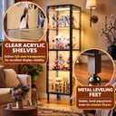 COPREE Glass Display Cabinet with 3-Color LED Light 4-Tier Case, Clear-4 tier