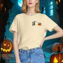 Halloween Shirts Women Fall Pumpkin Tshirt Ghost T Shirt Skeleton Tops Casual V Neck Short Sleeve Tees (Yellow, XL)