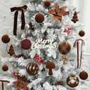 Christmas Ornaments Set, 38Pcs Brown Velvet Christmas Ornaments for Xmas Tree Decorations Shatterproof Hanging Flocked Balls Assorted for Indoor Home Party Holiday Decor Gifts