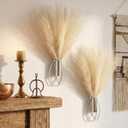 Otoolling 2 Pieces Hanging Plant Wall Decor with Artificial Pampas Grass Metal Hanging Vase Modern Geometric Farmhouse Bohemian Wall Art for Living Room Bedroom Kitchen Office (Silver, Beige)