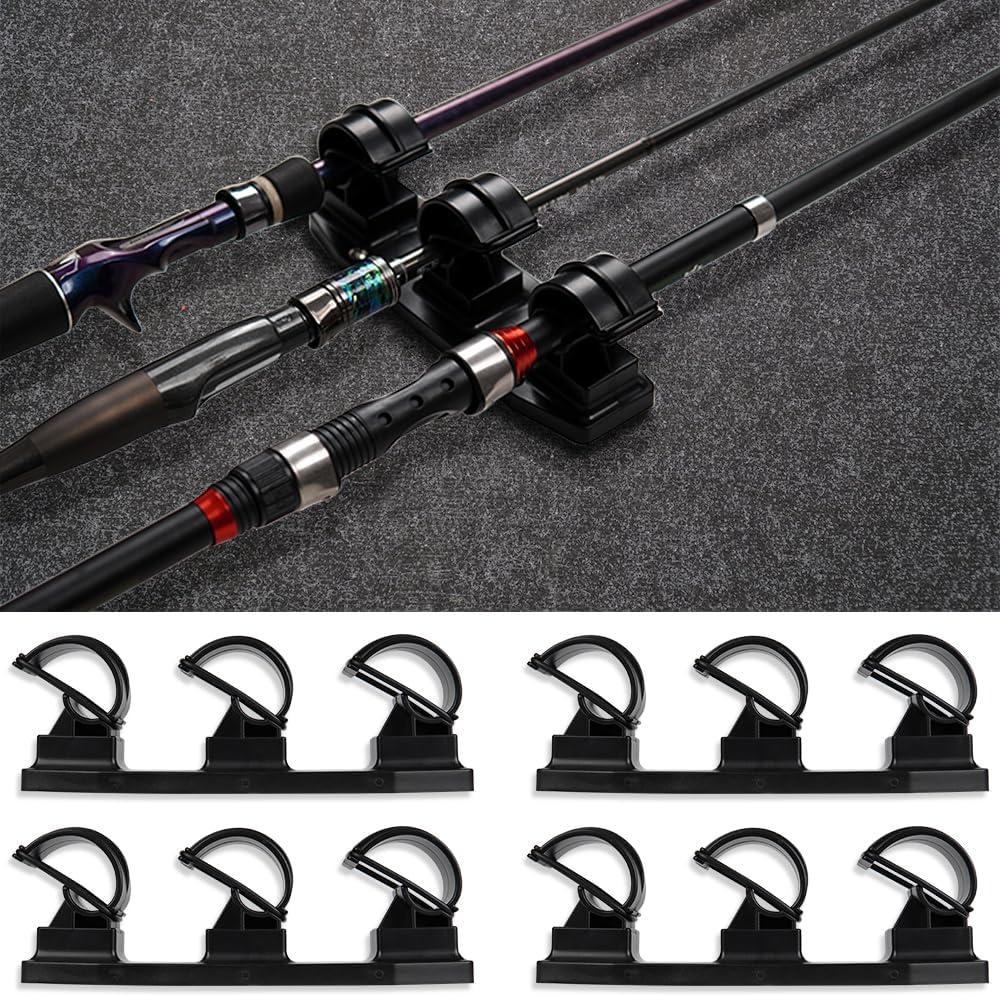 Fishing Rod Racks for Boat/Wall/Truck Bed, 3-Poles Storage Holders with Rubber Band Clips 2 Packs
