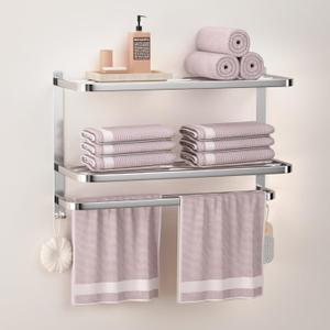 DDS-DUDES 23 Inches 3-Tier Towel Racks for Bathroom with Towel Bars Multilayer Hotel Towel Shelf Stainless Steel Wall-Mounted Brushed Finish Holder with Towel Shelves