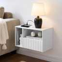 Modern Matte White Fluted Floating Nightstand with Charging Station, NightStand with Drawers, Bedside with USB Ports and Outlets, Bedroom Furniture(Left) (Single)