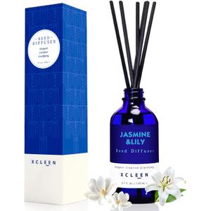 Reed Diffuser Set- Jasmine & Lily Scented Diffuser with 6 Rattan Sticks, Long Lasting Reed Diffusers for Home Bathroom Shelf Decor-3.7oz