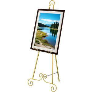 Gold Easel Stand for Sign,Adjustable Easel Dispaly Stand, Metal Easels for Dispalying Pictures,Easels for Wedding Poster Holder,Display Stand with Chain Support