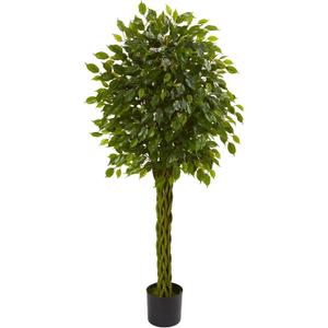 Nearly Natural 5ft. Ficus Artificial Tree with Woven Trunk, UV Resistant (Indoor/Outdoor)