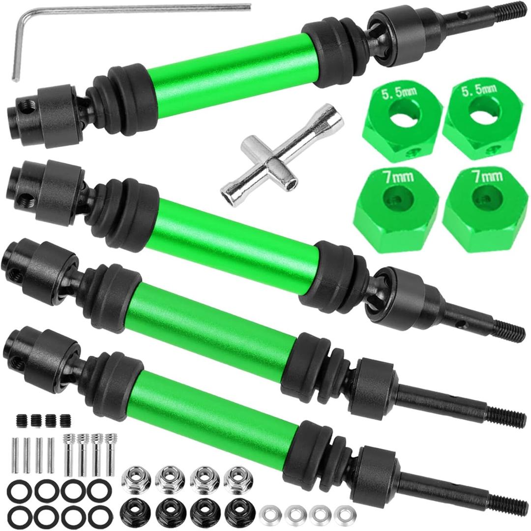 Drive Shaft Axles Upgrades Part for 1/10 Slash 4X4 VXL/Rustler 4X4 VXL/Stampede 4WD VXL,RC Steel #45 Front & Rear 4Pcs Driveshafts CVD w/Hex Hops Up,Green