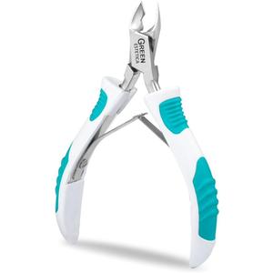 Cuticle Trimmer with Non-Slip Grip Handle Professional Stainless Steel Cuticle Cutter Sharp Blades Double Spring Cuticle Nippers for Nail Care Pedicure Manicure Nail Tools (White Green Grip Handle)