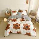Cottonight Pumpkin Sunflower Comforter Set Brown King Women Girls Beige and Brown Floral Bedding Comforter Set Botanical Flowers Blanket Quilts Soft Breathable Cute Comforter