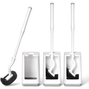 Toilet Bowl Brush and Holder 3 Pack Sturdy Plastic Long Handled Toilet Brushes for Bathroom with Ventilated Base Easy to Assemble for Deep Cleaning (White 3)