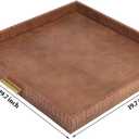HofferRuffer Elegant Decorative Serving Tray, 20"x20" Square Faux Leather Ottoman Tray with Gold Hardware Handles, Coffee Table Serve Tea Coffee or Breakfast (Antique Brown)