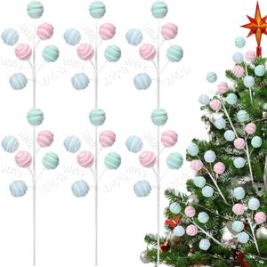 Gejoy 6 Pcs 15.7 Inch Pastel Candy Christmas Tree Picks and Sprays Candy Land Christmas Sticks Pastel Xmas Lollipop Stems Cute Macarons Xmas Tree Toppers for Vase Filler Holiday Party Decoration