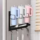 Water Bottle Origanizer for Stanley Cup 30/40 oz Tumbler with Handle, Self-Adhesive Cup Holder with 4 Hooks for Fridge/Wall/Door, Bottle Drying Rack with Lid Straw Organizer