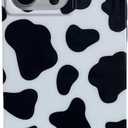RoyMonkey Rectangle for iPhone 15 Case, Cow Animal Print Phone Case, Shockproof Protective Glossy Back Soft Cover for iPhone 15 6.1", Black/ White