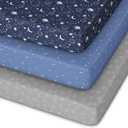 Unnivoll Pack and Play Sheets Fitted 3 Pack, Mini Crib Sheets for Pack N Play Mattress Stretchy Portable Playard Sheets, Soft Breathable Blue Gray Planet