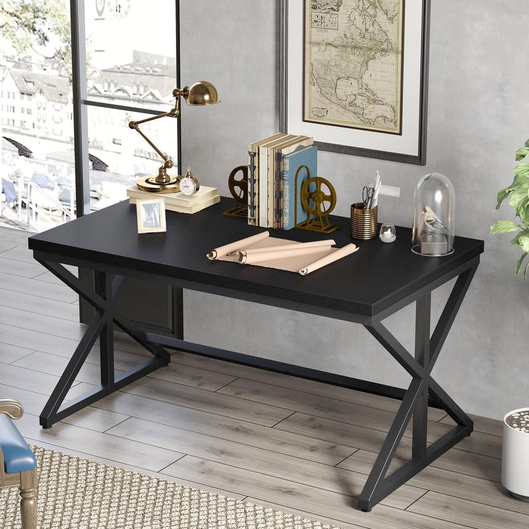 IBF Black Office Desk, Simple Wooden Computer Desks with Metal Legs, Modern Study Work Table for Student Executive, Spacious Writing Gaming Table for Home Bedroom Living Room, 47 Inch, Black Oak