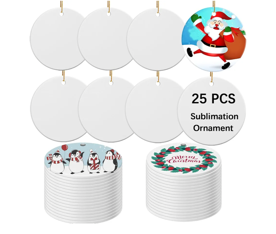 25 PCS Ceramic Sublimation Ornament Blanks Bulk 3 Inch White Round Crafts DIY Personalized Printed Christmas Home Porcelain Paintable Decorate