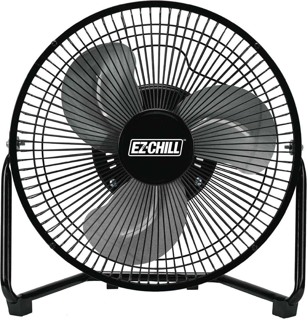 EZ-CHILL 9" Cradle Floor Fan, 3 Speed, Electric, 180 Degree Adjustable Tilt, All Metal, Carry Handle, Rubber Feet, Table Fan, Airflow 12.57 ft/sec, Ideal for Home, Bedroom & Office, MTFDB-9