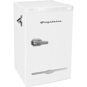 Frigidaire Retro Compact Fridge with Chiller, 3.2 cu ft Countertop Fridge with Built-In Bottle Opener, Compact Refrigerator for Office, Bedroom, Dorm Room or Cabin - 18.7"D x 19.01"W x 33.27"H (White)