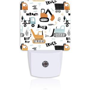 Funny Construction Transport Truck Night Light,Scandinavian style Cars Plug-in Night Light Auto Dusk-to-Dawn Sensor Energy Efficient LED Lamp for Room Decor,Hallway,Kitchen,Bathroom,Nursery,Stairs