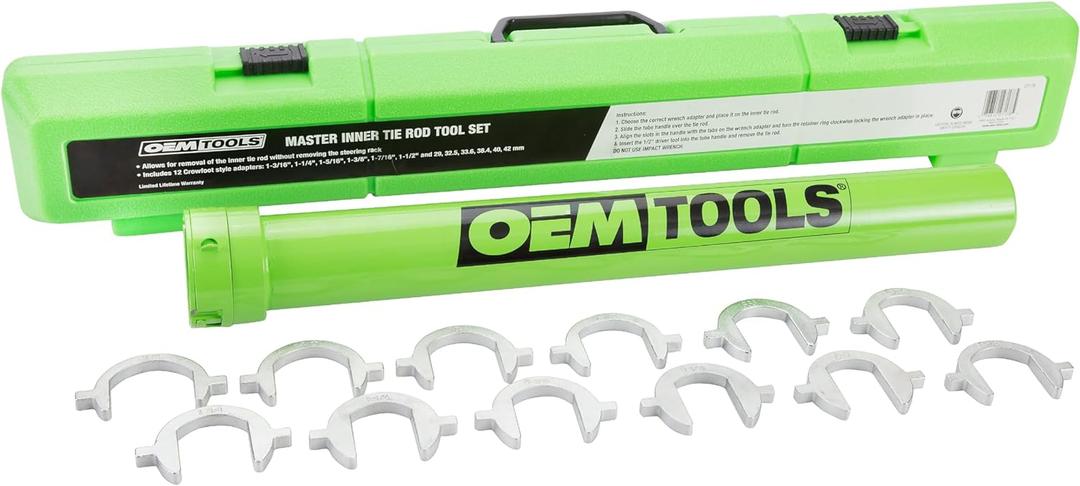 OEMTOOLS 27178 Inner Tie Rod Removal Tool Set, Remove and Install Without Rack Disassembly, Inner Tie Rod Tool Fits Most Cars, Trucks, and SUVs, SAE and Metric Crowfoot Adapters