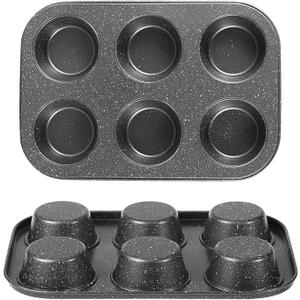 Walooza Muffin Cupcake Pan, Muffin Tins Nonstick 6, Muffin Top Cookie Cheese Cake Pan for Baking, Toast Oven Baking Supplies Small Cake Pans Muffin Cups Non Stick