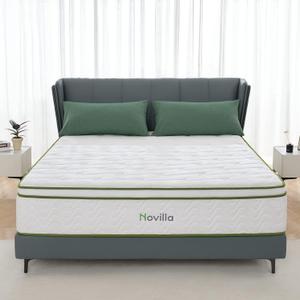 Novilla Queen Size Mattress 10 Inch Hybrid Mattress with Memory Foam & Pocketed Coil for Durable Support & Motion IsolationMedium Soft Queen Mattress in a Box Amenity (White)