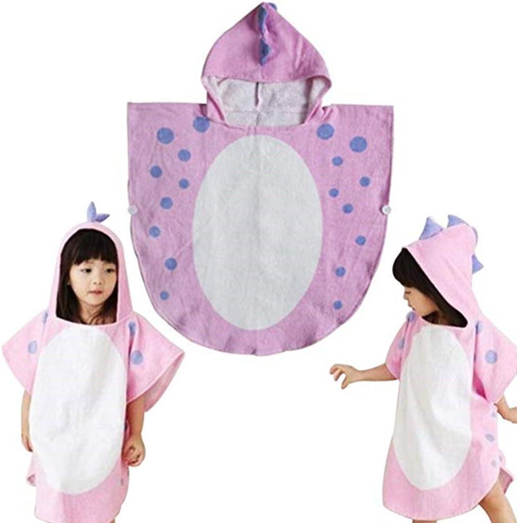 Children Bath Towel Robe Kids Hooded Beach Swimming Poncho Dinosaur Pattern for Kids 0-8 Years (Pink)