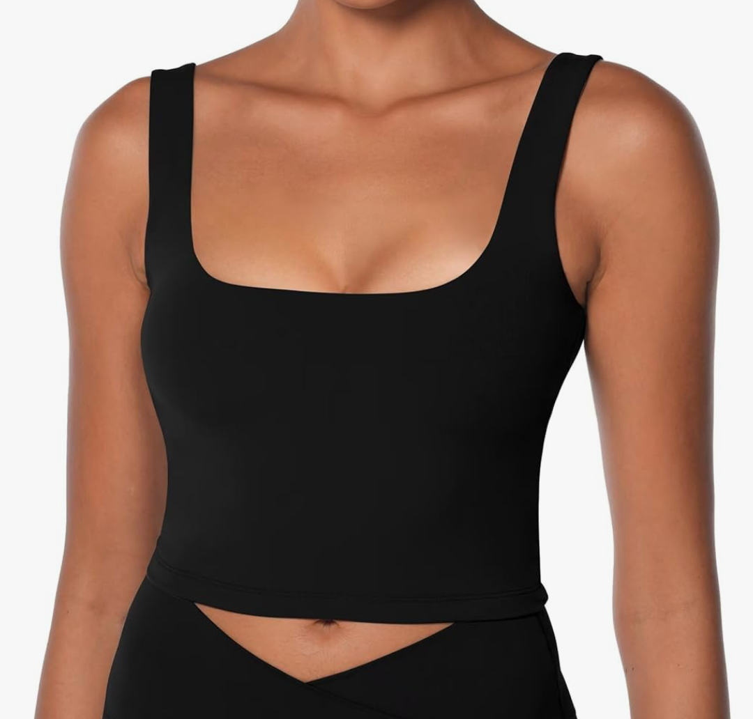 Sunzel Women's Double Lined Tank Top, Sleeveless Square Neck Crop Top, Yoga & Fitness Fitted Workout Casual Activewear Shirt (Small)