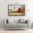 Barn Framed Wall Art Decor: Old Rustic Red Barn Picture Western Farmhouse Silo Wooden Painting Country Landscape Artwork for Bedroom Kitchen Home 45'' x 30''