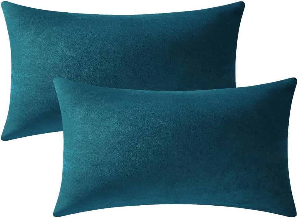 DEZENE 12x20 Throw Pillow Cases Teal: 2 Pack Cozy Soft Polyester Rectangular Decorative Pillow Covers for Farmhouse Home Decor