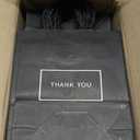 Purple Q Crafts Small Paper Thank You Gift Bags with Handles – 8x4x10 Inches, Strong Quality 50 Pack Black Shopping Bags with Thank You Logo