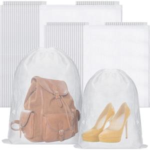 Woanger 40 Pcs Dust Bags for Handbags Drawstring Dust Proof Purse Storage Bags, 2 Size Non Woven Breathable Fabric Shoes Pouch for Purse Backpack Boots Cloth Storage Travel Package Organizer, White
