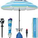 HOMEDEMO 8FT Large Beach Umbrella with Weight Bag & Sand Anchor, Outdoor Umbrellas with Adjustable Aluminum Pole and Table, Heavy Duty Windproof & UPF 50+