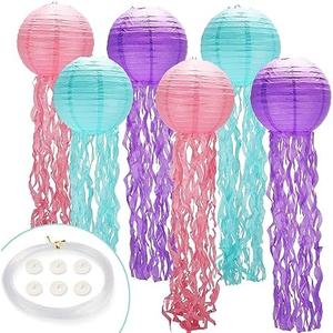 GAILROSO Jelly Fish Paper Lanterns, 6 Pack Jellyfish Lanterns (Pink, Blue, Purple) with String and Hooks, Hanging Jellyfish Decor for Under The Sea, Ocean Party