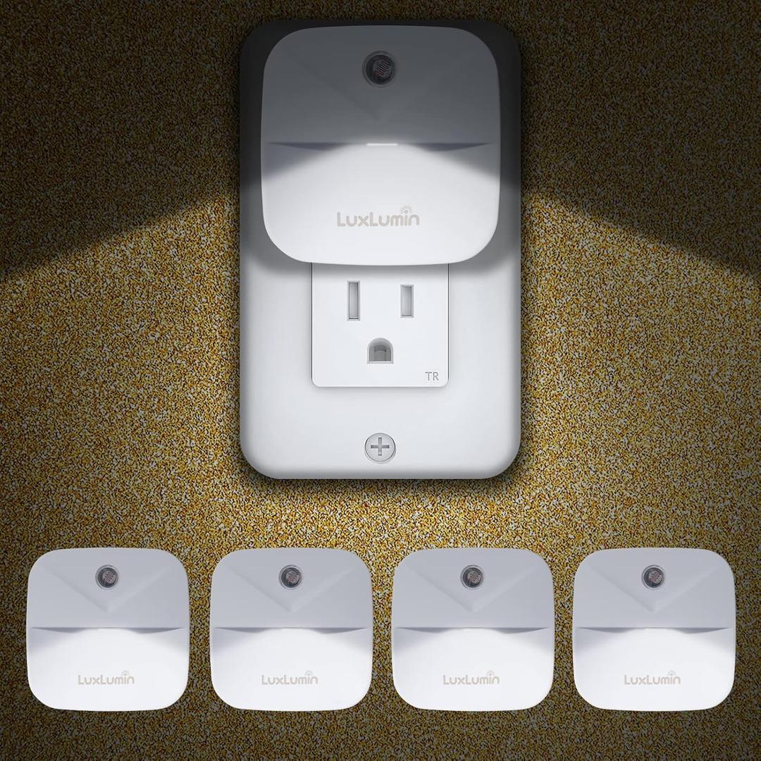 LuxLumin LED Night Lights Plug into Wall with Smart Dusk-to-Dawn Sensor, Automatically Turn on and Off,Night Light for Kids,Bedroom,Bathroom,Stairs,White, 4 Packs