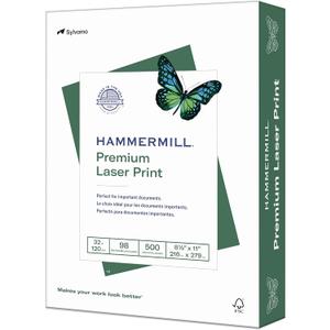 Hammermill Printer Paper, Premium Laser Print 32 lb, 8.5 x 11-98 Bright, Made in The USA, 104646R - 1 Ream (500 Sheets)