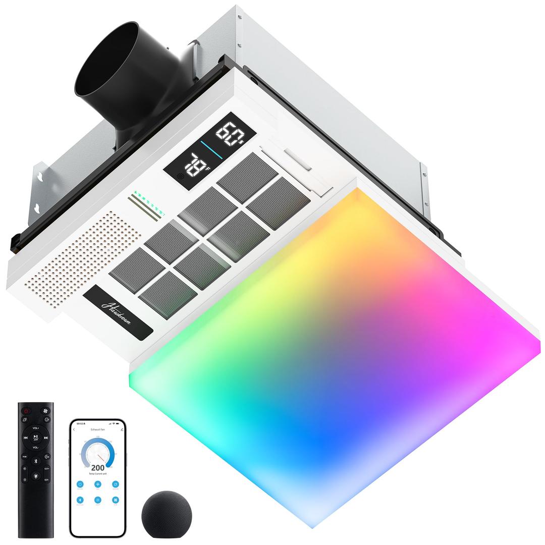 Hawkrown Sliding Exhaust Fan with Bluetooth Speaker, 230 CFM, Humidity & Odor Sensor, 3-Color Temp & RGB Lights, App/Voice/Remote Control, Easy-Clean Dust Filter (Grey)