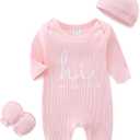 Newborn Unisex Baby Clothes 0-3 Months,Long Sleeve Onesie Infant Coming Home Outfits Romper with Mittens & Hat