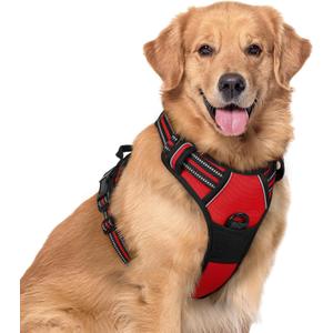 rabbitgoo Dog Harness No Pull with 2 Leash Clips, Adjustable Soft Padded, Reflective Oxford No Choke Pet Vest with Easy Control Handle for Large Dogs, Red, XL