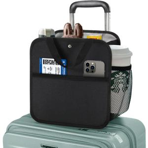 11 inch Luggage Travel Cup Holder for Suitcase Large Capacity Drink Carrier,Over Luggage Organizer with Handle Strap Carry on Hands Free Travel Accessories (black)