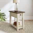 Signature Design by Ashley Bolanburg Chairside End Table With Charging Station, Two-Tone Wood Accent Table With Drawer Storage, Plank Top Design for Living Room or Bedroom, Antique White, 14" W X 24.13" D X 24.13" H