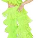 Girls 2 Piece Latin Ballroom Dance Outfits Set Tassel Camisole Fringe Pants Modern Salsa Dancewear (9-10 Years)